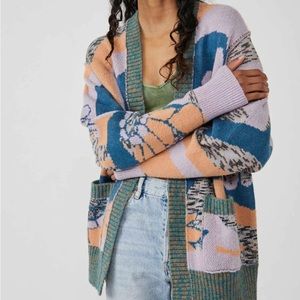 FREE PEOPLE AUGUST CARDIGAN - ORCHID TEAL COMBO Size Small
